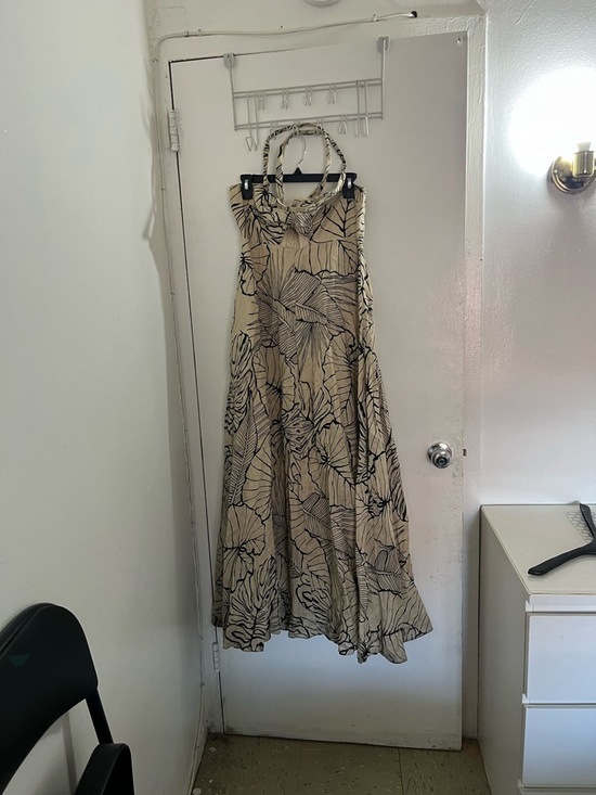 DISSH Dresses & Skirts - DISSH Beige Maxi Dress with Black Leaf Print